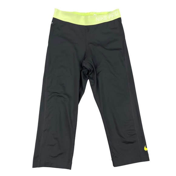 Nike Pants - Nike Pro Women's S Capri Leggings Athletic Workout Gym Running Black Neon Yellow